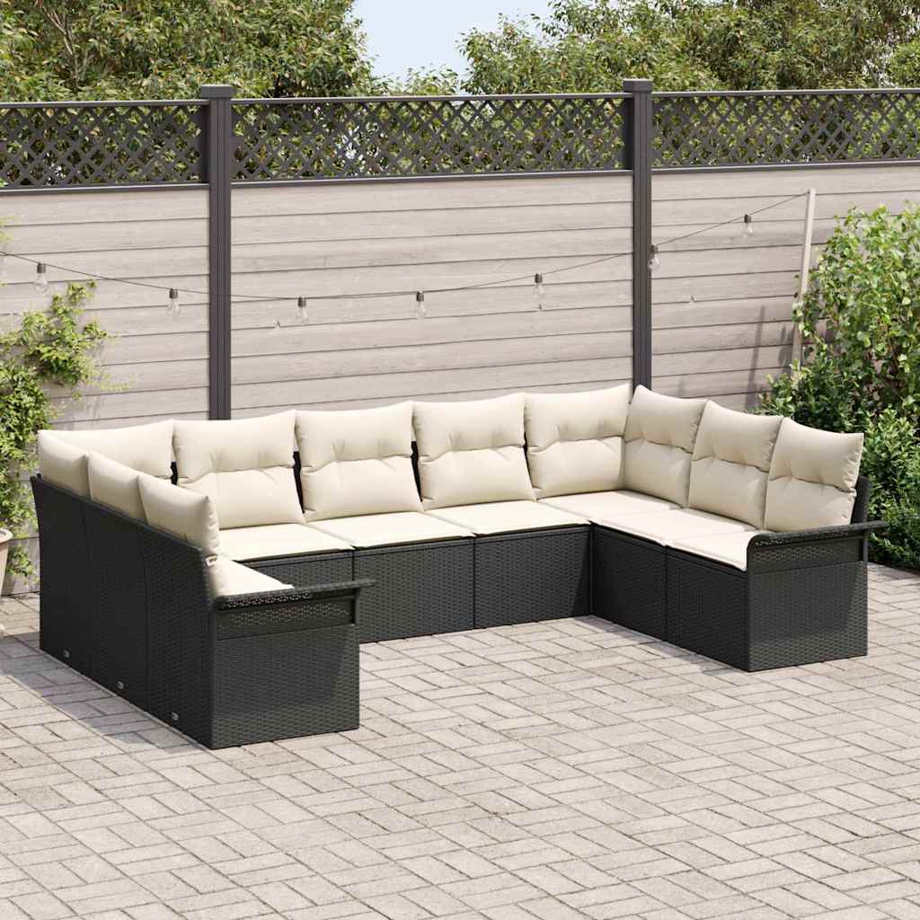 Set Divano da Giardino con archiviazione 9 pcs Nero polyrattan | homemem39