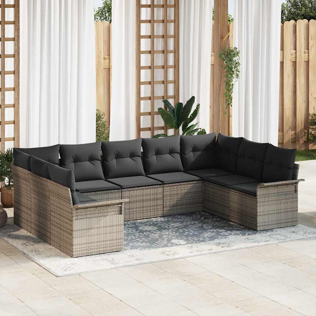 Set Divano da Giardino 9 pcs Grigio polyrattan | homemem39