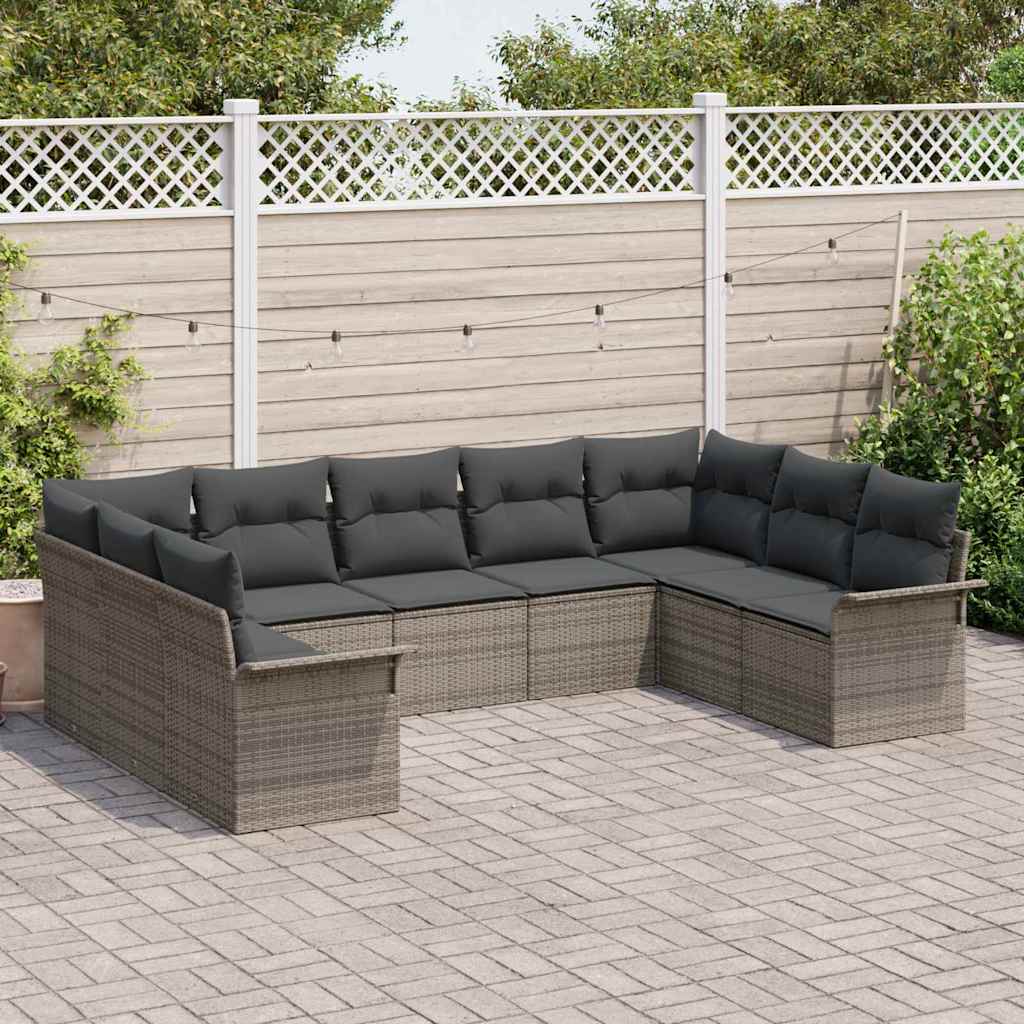 Set Divano da Giardino 9 pcs Grigio polyrattan | homemem39