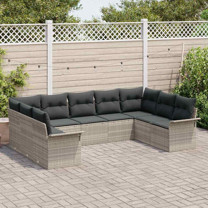 Set Divano da Giardino 9 pcs Grigio chiaro polyrattan | homemem39