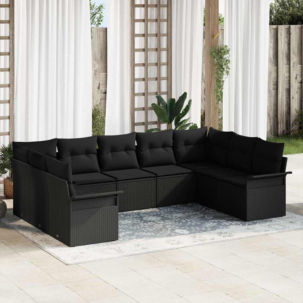 Set Divano da Giardino con archiviazione 9 pcs Nero polyrattan | homemem39