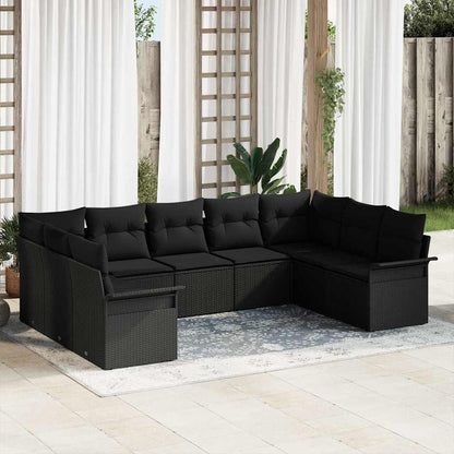 Set Divano da Giardino con archiviazione 9 pcs Nero polyrattan | homemem39