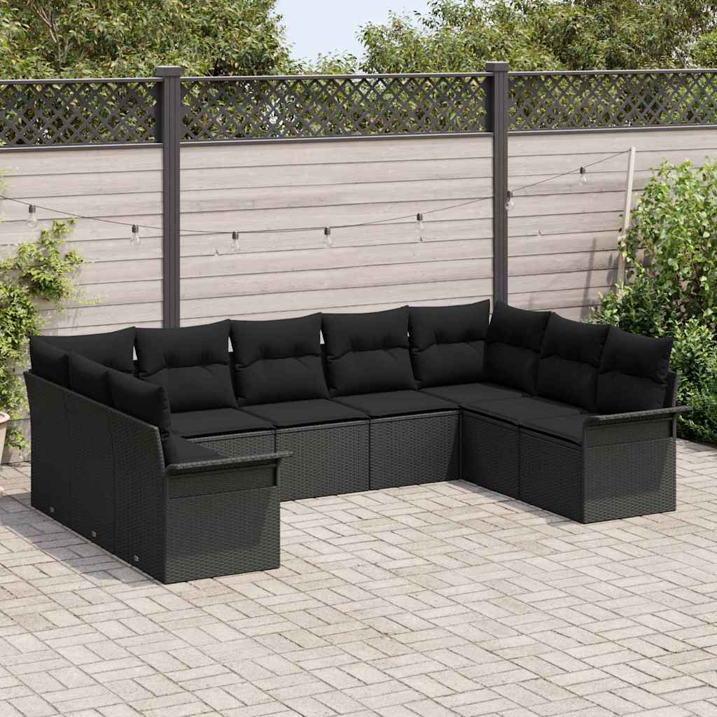 Set Divano da Giardino con archiviazione 9 pcs Nero polyrattan | homemem39