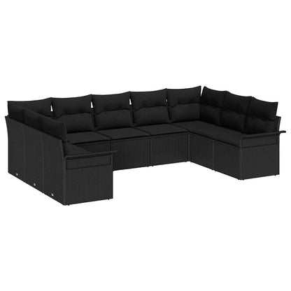Set Divano da Giardino con archiviazione 9 pcs Nero polyrattan | homemem39