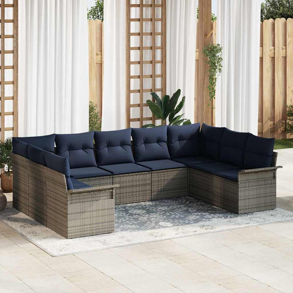 Set Divano da Giardino 9 pcs Grigio chiaro polyrattan | homemem39