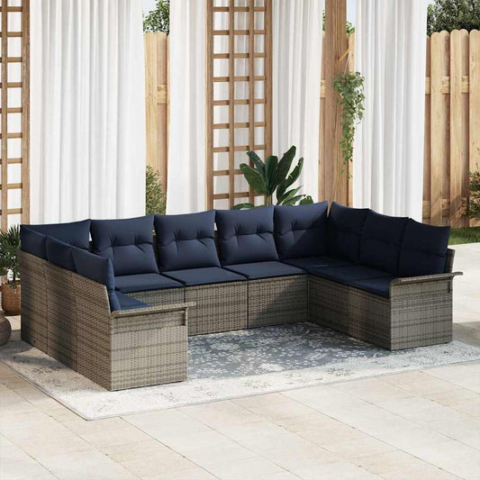 Set Divano da Giardino 9 pcs Grigio chiaro polyrattan