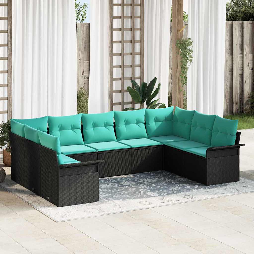 Set Divano da Giardino con archiviazione 9 pcs Nero polyrattan
