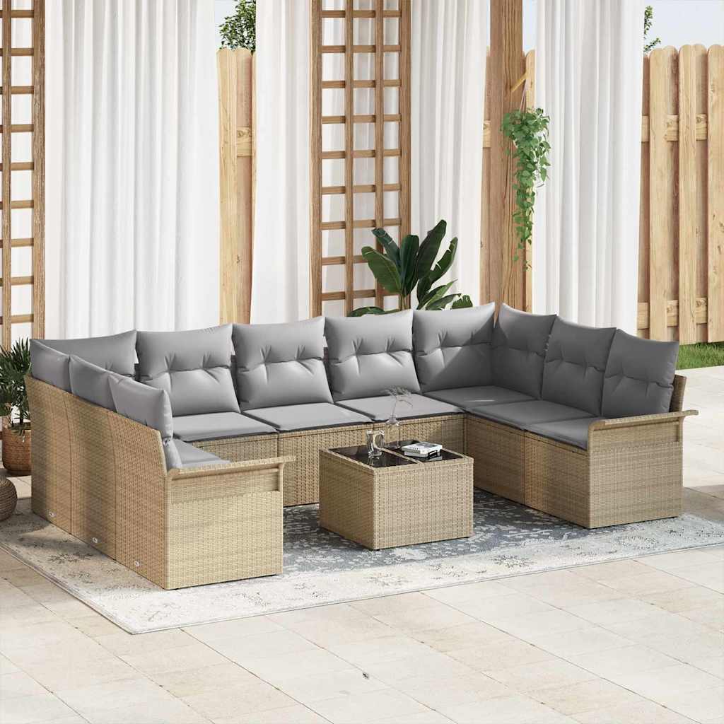 Set Divano da Giardino con archiviazione 10 pcs Nero polyrattan | homemem39