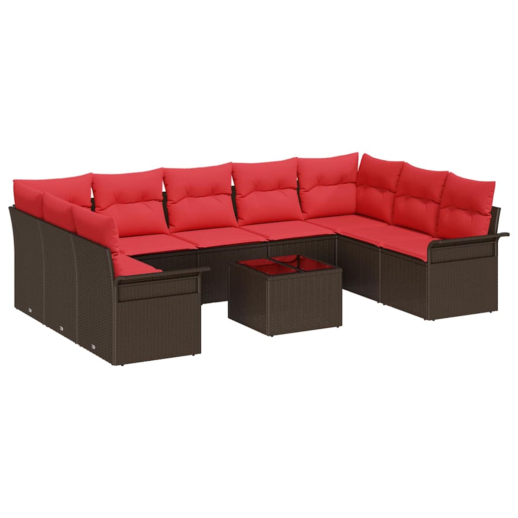 Set Divano da Giardino con cuscino 10 pcs Marrone Poly Rattan | homemem39