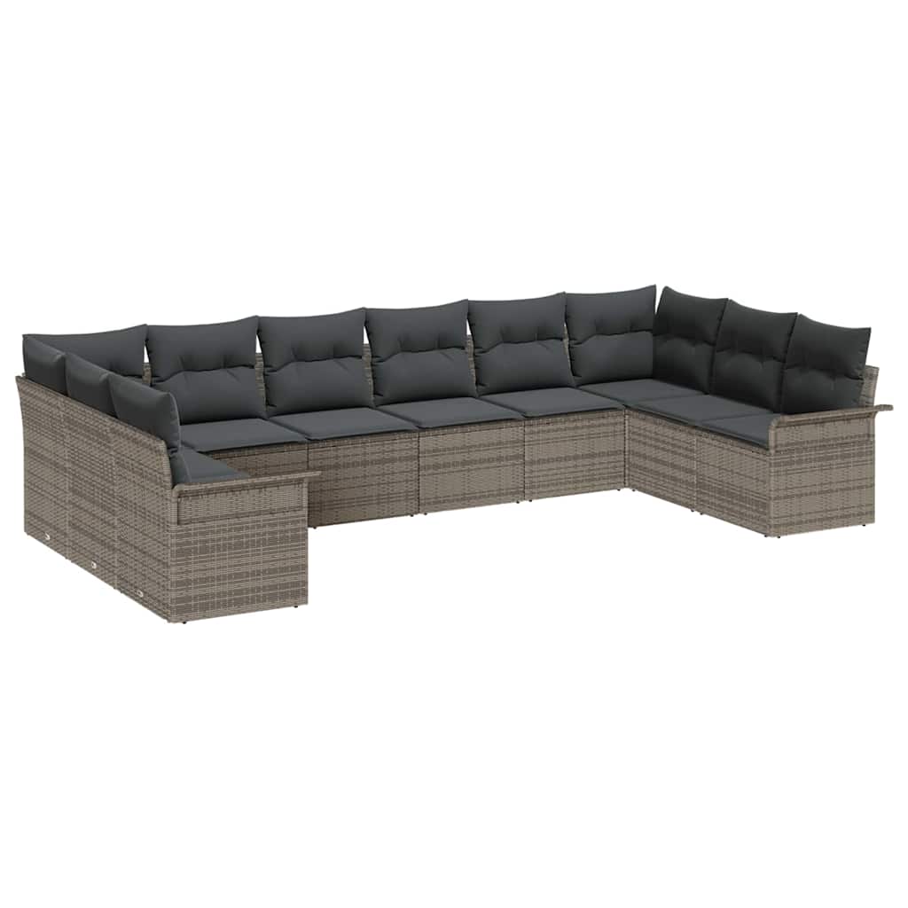 Set Divano da Giardino 10 pcs Grigio polyrattan | homemem39