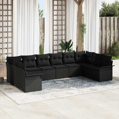 Set Divano da Giardino con archiviazione 10 pcs Nero polyrattan | homemem39