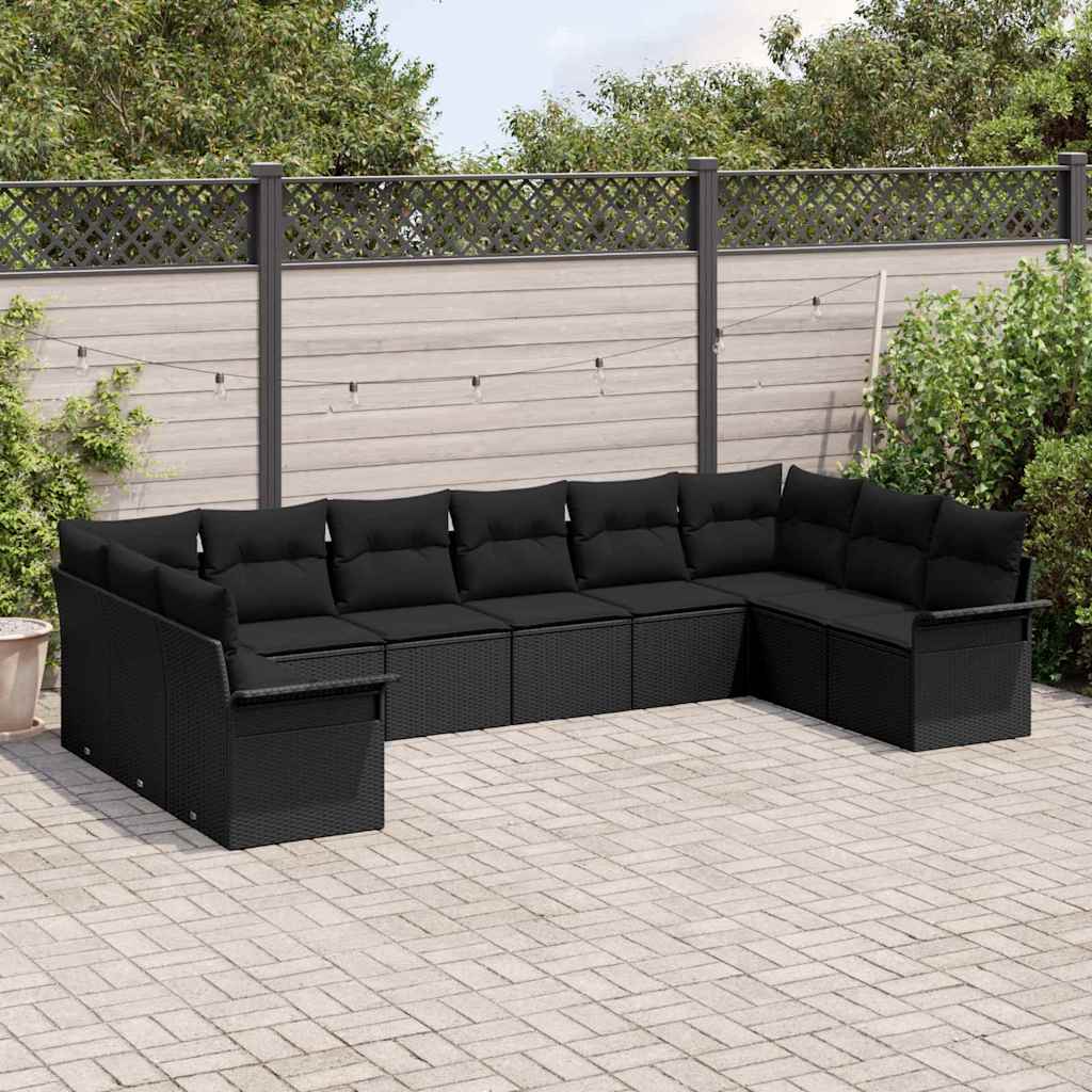 Set Divano da Giardino con archiviazione 10 pcs Nero polyrattan | homemem39