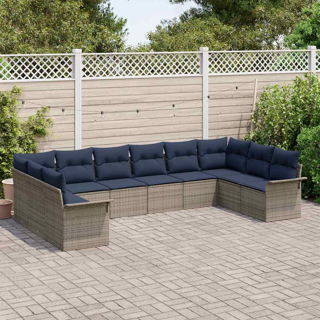 Set Divano da Giardino 10 pcs Grigio chiaro polyrattan | homemem39