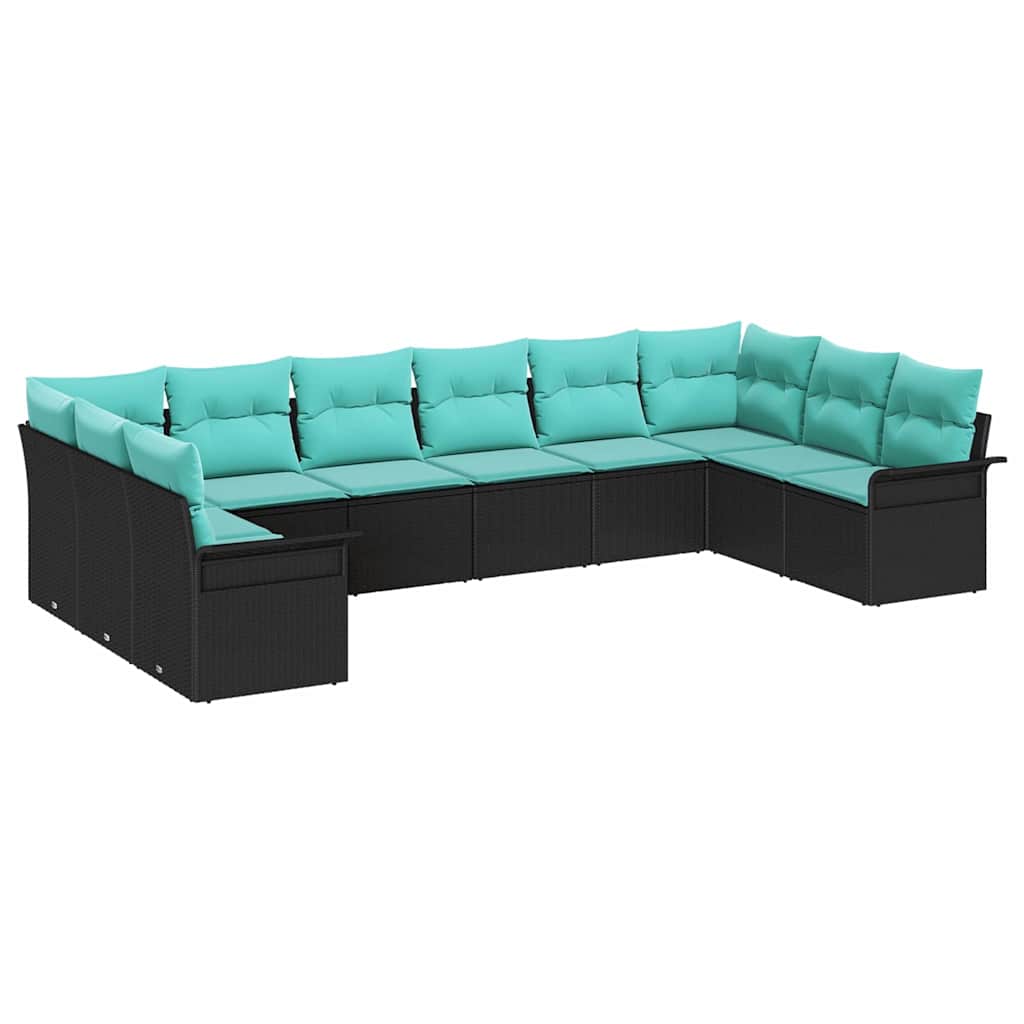 Set Divano da Giardino con archiviazione 10 pcs Nero polyrattan | homemem39
