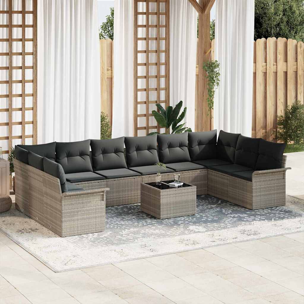 Set Divano da Giardino con cuscino 11 pcs Grigio Poly Rattan | homemem39