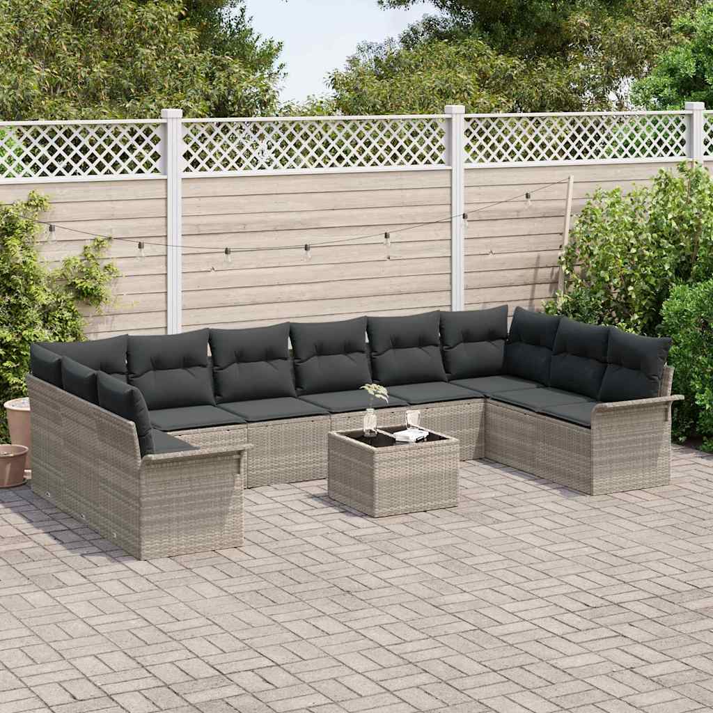 Set Divano da Giardino con cuscino 11 pcs Grigio Poly Rattan | homemem39