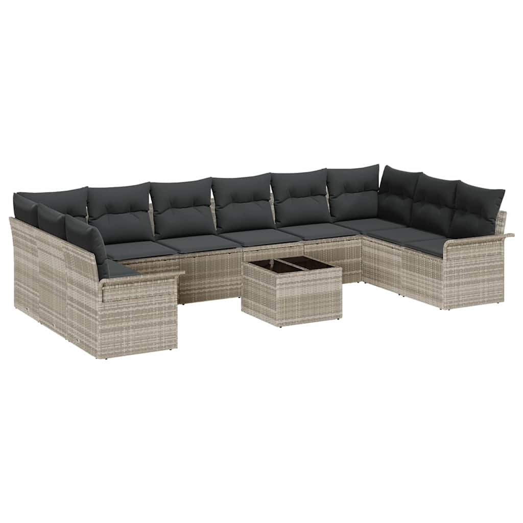 Set Divano da Giardino con cuscino 11 pcs Grigio Poly Rattan | homemem39