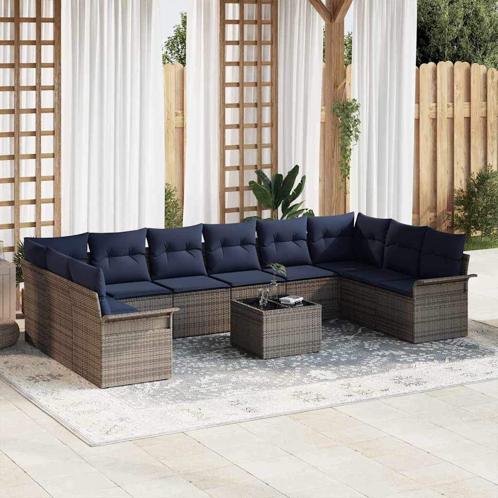 Set Divano da Giardino 11 pcs Grigio polyrattan | homemem39