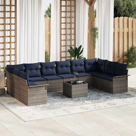 Set Divano da Giardino 11 pcs Grigio polyrattan | homemem39