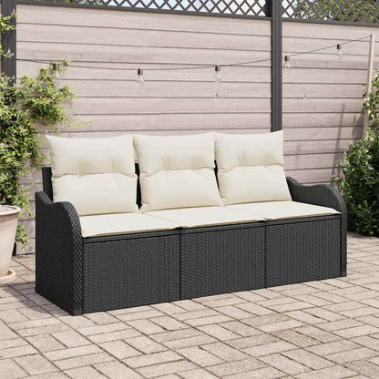 Set Divano da Giardino con archiviazione 3 pcs Nero Poly Rattan | homemem39