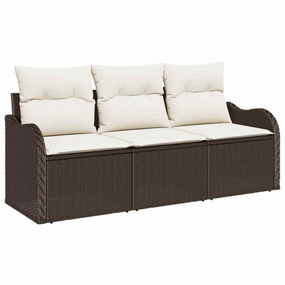 Set Divano da Giardino 3 pcs Marrone Poly Rattan | homemem39