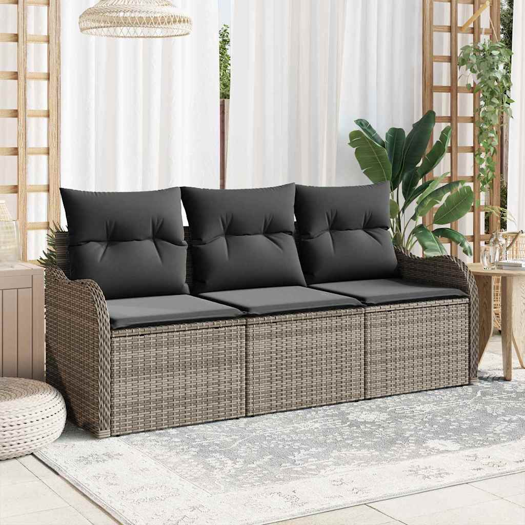 Set Divano da Giardino 3 pcs Grigio Poly Rattan | homemem39