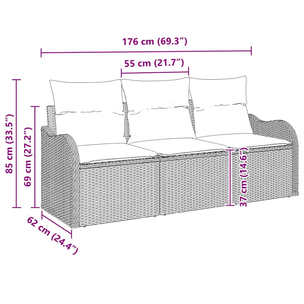 Set Divano da Giardino 3 pcs Beige Poly Rattan | homemem39