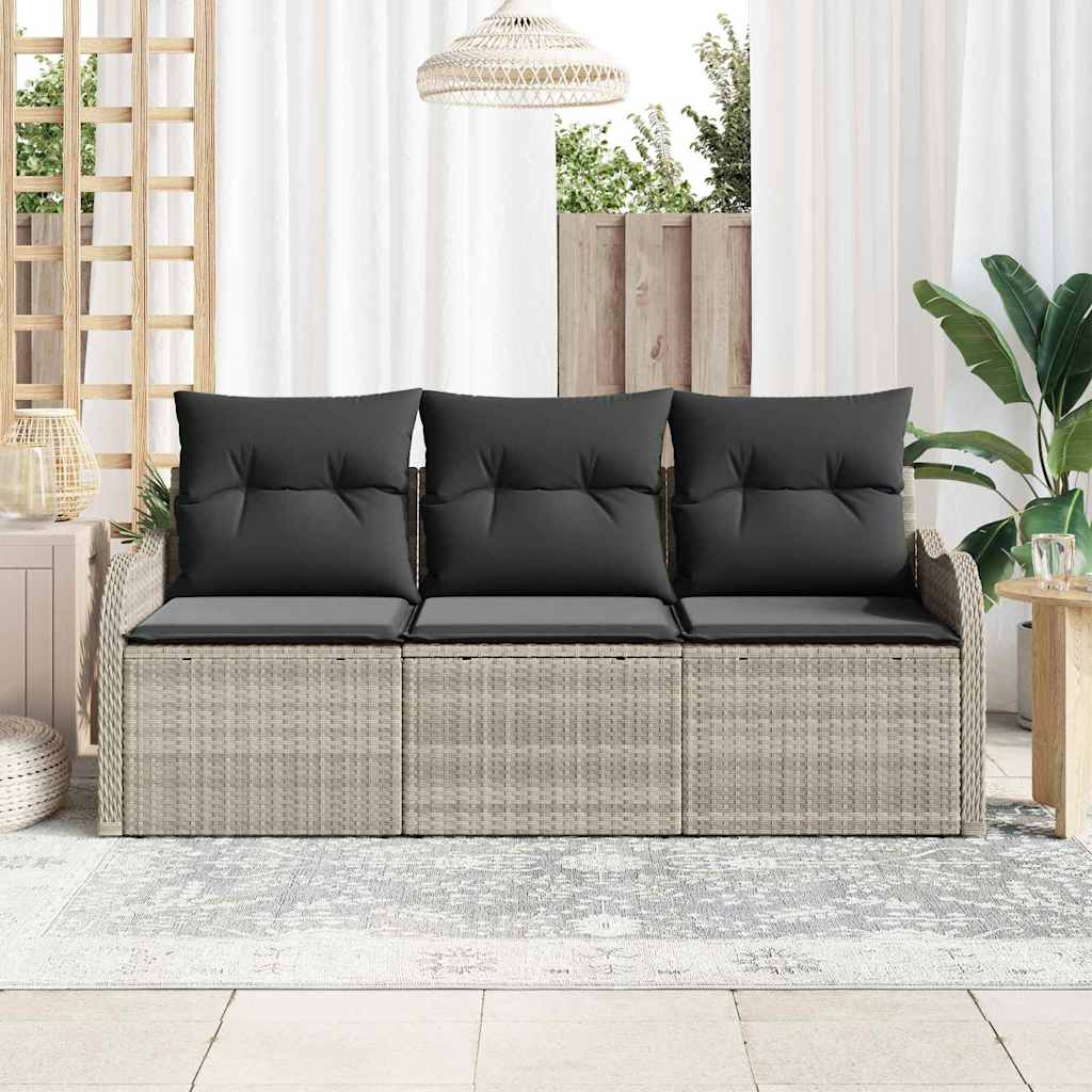 Set Divano da Giardino 3 pcs Grigio chiaro Poly Rattan | homemem39