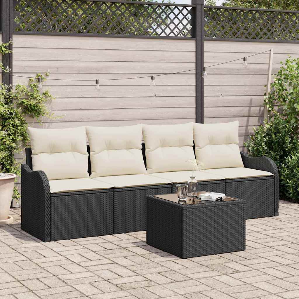 Set Divano da Giardino 5 pcs Nero e Crema polyrattan | homemem39