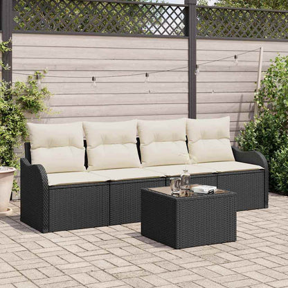 Set Divano da Giardino 5 pcs Nero e Crema polyrattan | homemem39