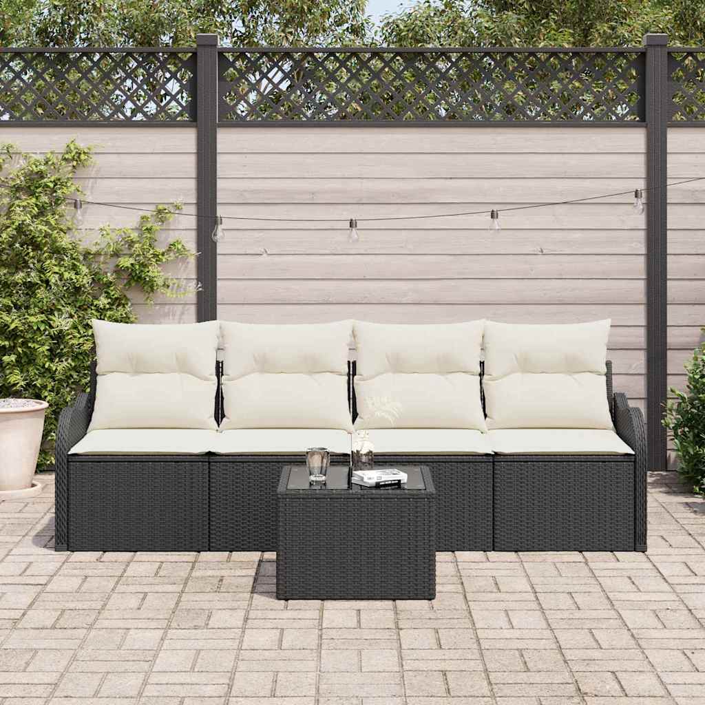 Set Divano da Giardino 5 pcs Nero e Crema polyrattan | homemem39