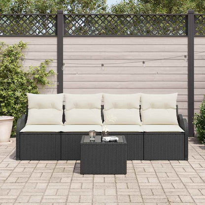 Set Divano da Giardino 5 pcs Nero e Crema polyrattan | homemem39