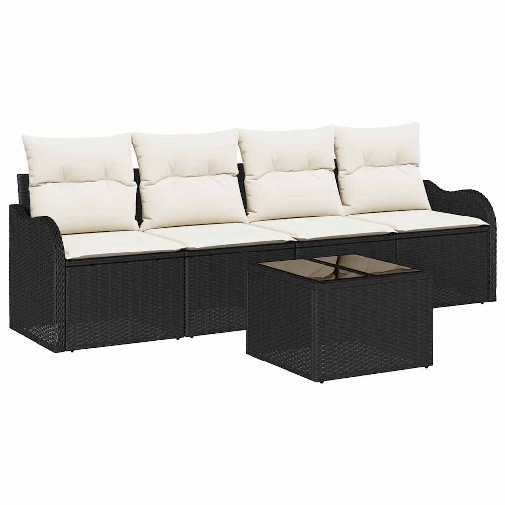 Set Divano da Giardino 5 pcs Nero e Crema polyrattan | homemem39