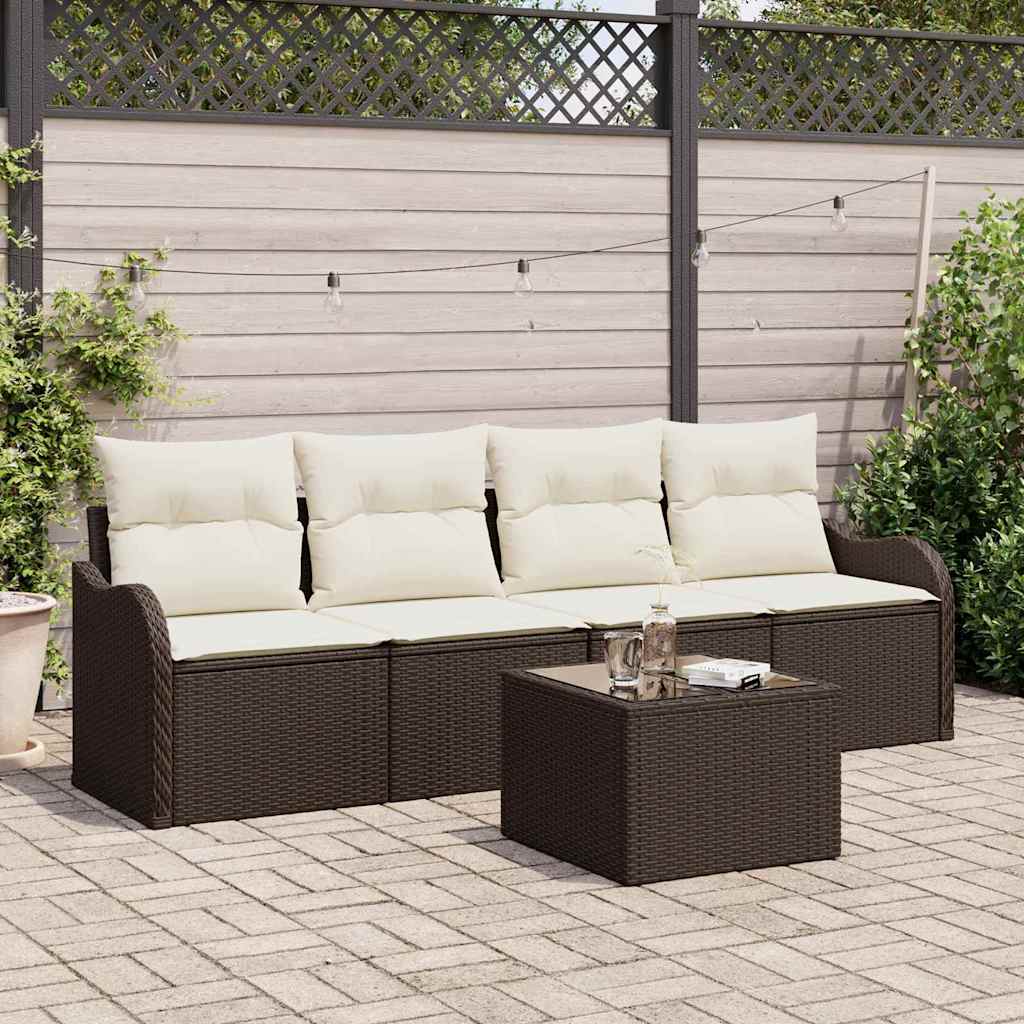Set Divano da Giardino con cuscino 5 pcs Marrone e Crema | homemem39