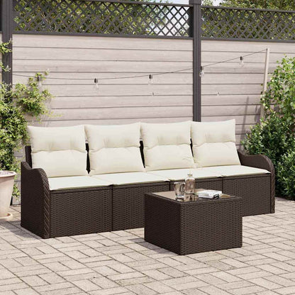 Set Divano da Giardino con cuscino 5 pcs Marrone e Crema | homemem39