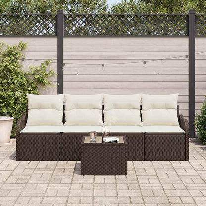 Set Divano da Giardino con cuscino 5 pcs Marrone e Crema | homemem39