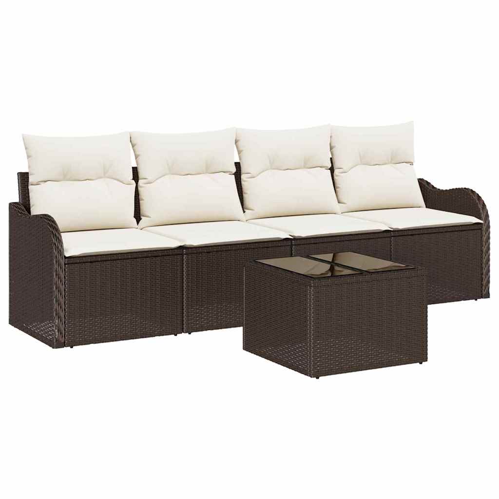 Set Divano da Giardino con cuscino 5 pcs Marrone e Crema | homemem39
