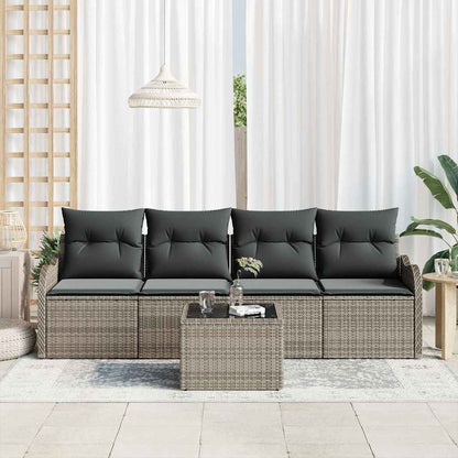 Set Divano da Giardino 5 pcs Grigio Polyrattan, Acciaio e Vetro | homemem39