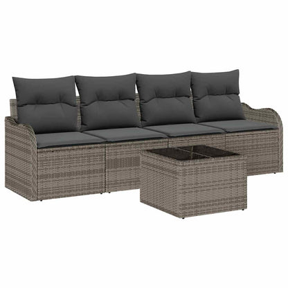 Set Divano da Giardino 5 pcs Grigio Polyrattan, Acciaio e Vetro | homemem39