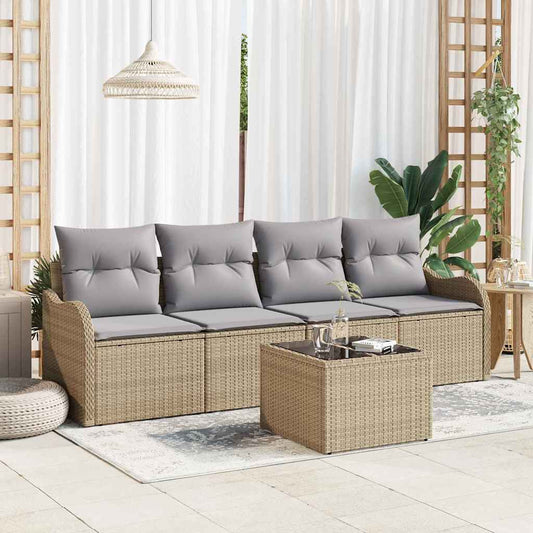 Set Divano da Giardino con cuscino 5 pcs Beige e grigio