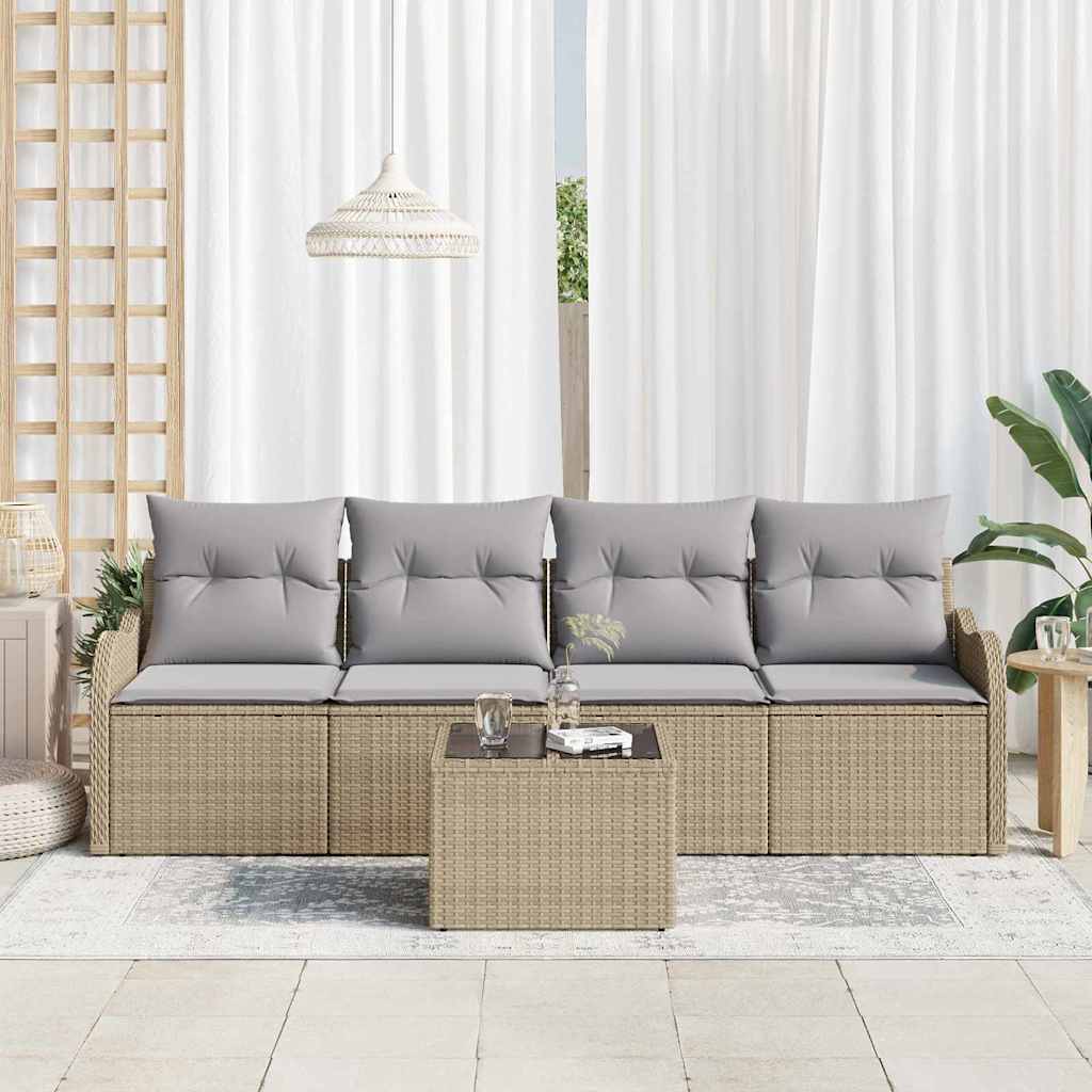 Set Divano da Giardino con cuscino 5 pcs Beige e grigio | homemem39