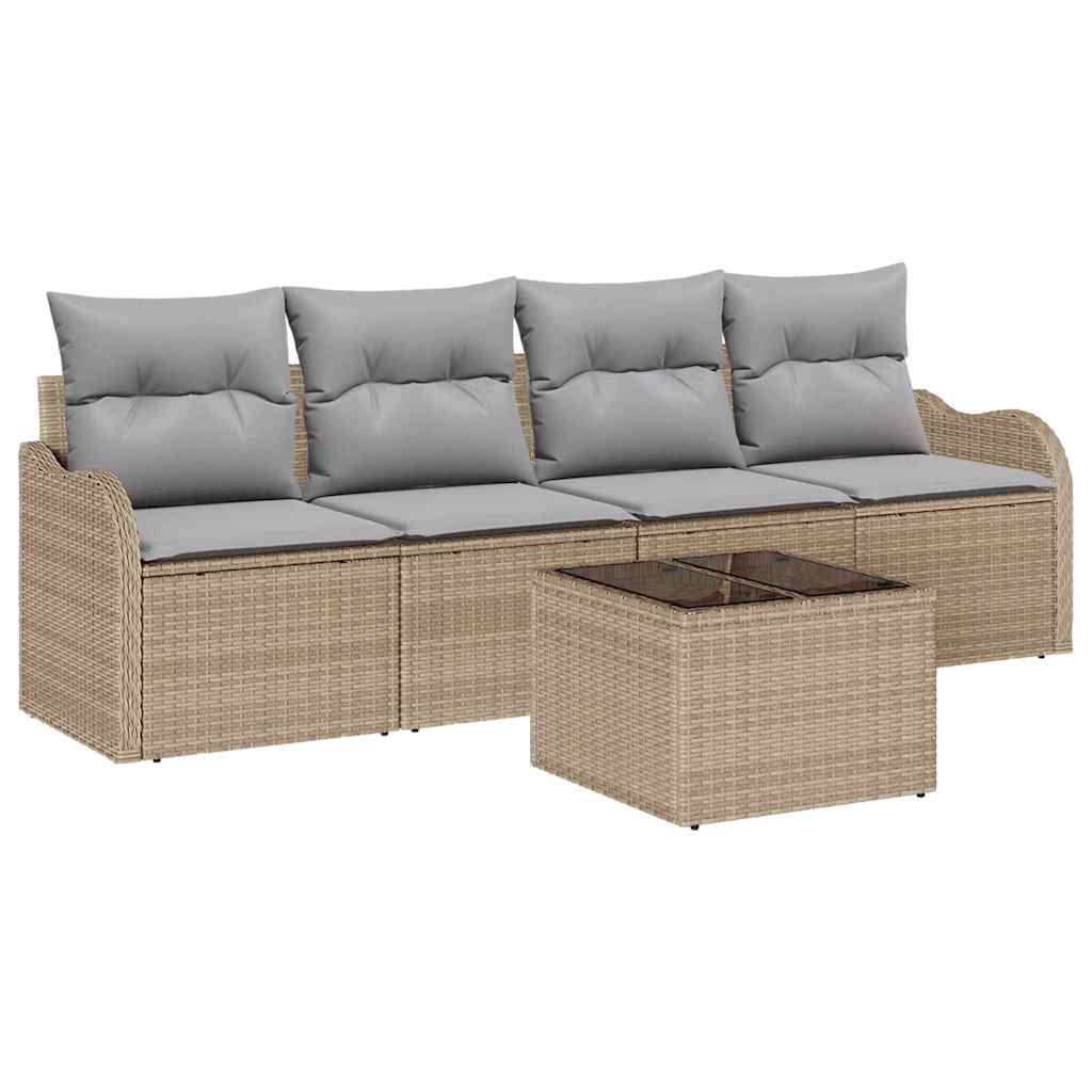 Set Divano da Giardino con cuscino 5 pcs Beige e grigio | homemem39