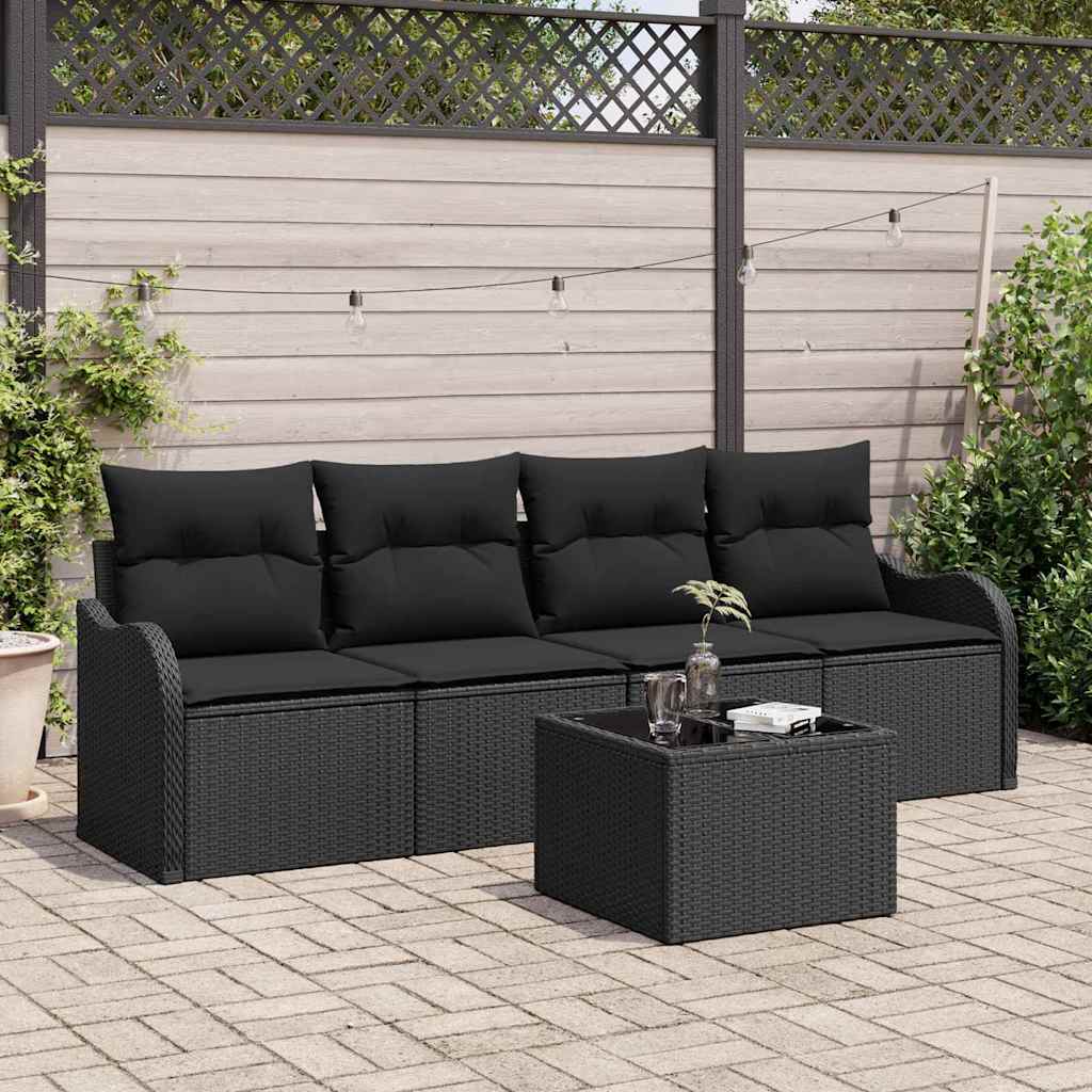 Set Divano da Giardino con archiviazione 5 pcs Nero polyrattan | homemem39
