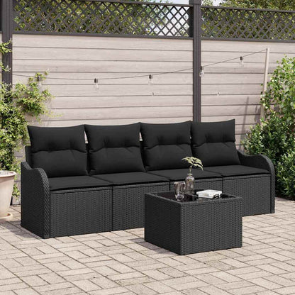Set Divano da Giardino con archiviazione 5 pcs Nero polyrattan | homemem39