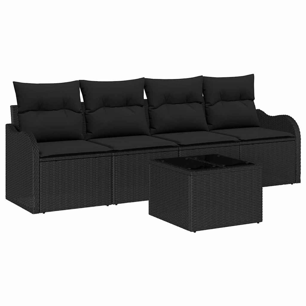 Set Divano da Giardino con archiviazione 5 pcs Nero polyrattan | homemem39