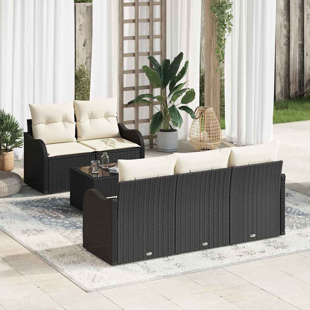 Set Divano da Giardino con cuscino 6 pcs Nero e Crema | homemem39