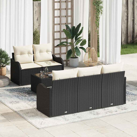 Set Divano da Giardino con cuscino 6 pcs Nero e Crema