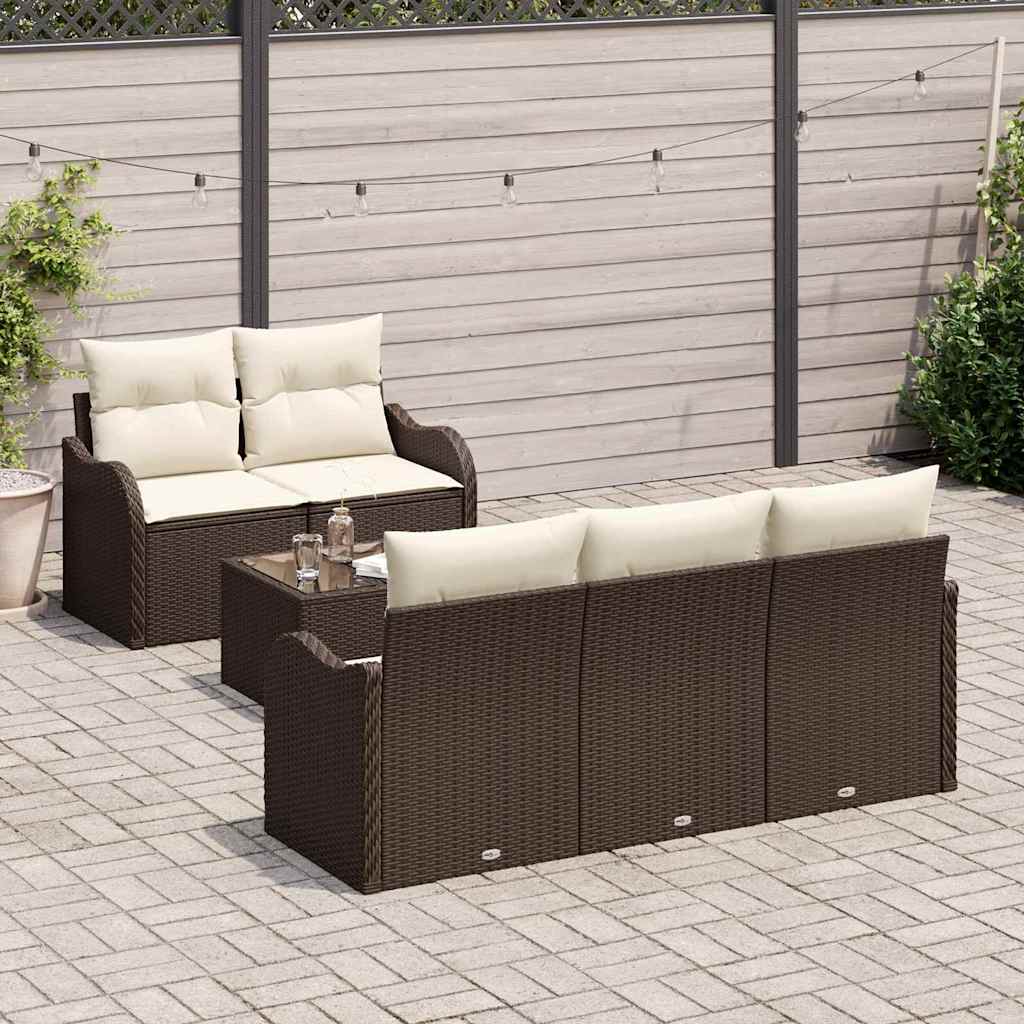 Set Divano da Giardino con cuscino 6 pcs Marrone e Crema | homemem39