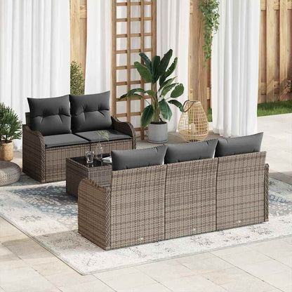Set Divano da Giardino 6 pcs Grigio Polyrattan, Acciaio e Vetro | homemem39
