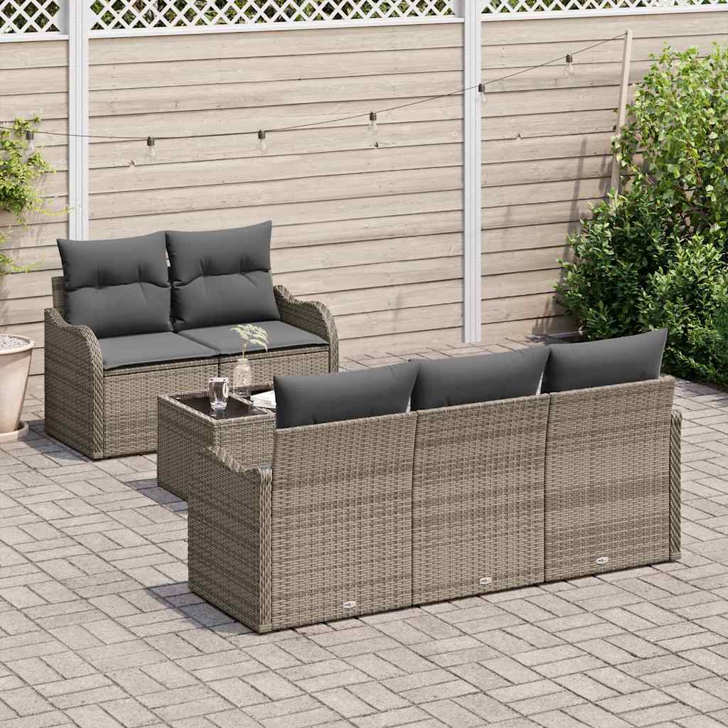 Set Divano da Giardino 6 pcs Grigio Polyrattan, Acciaio e Vetro | homemem39